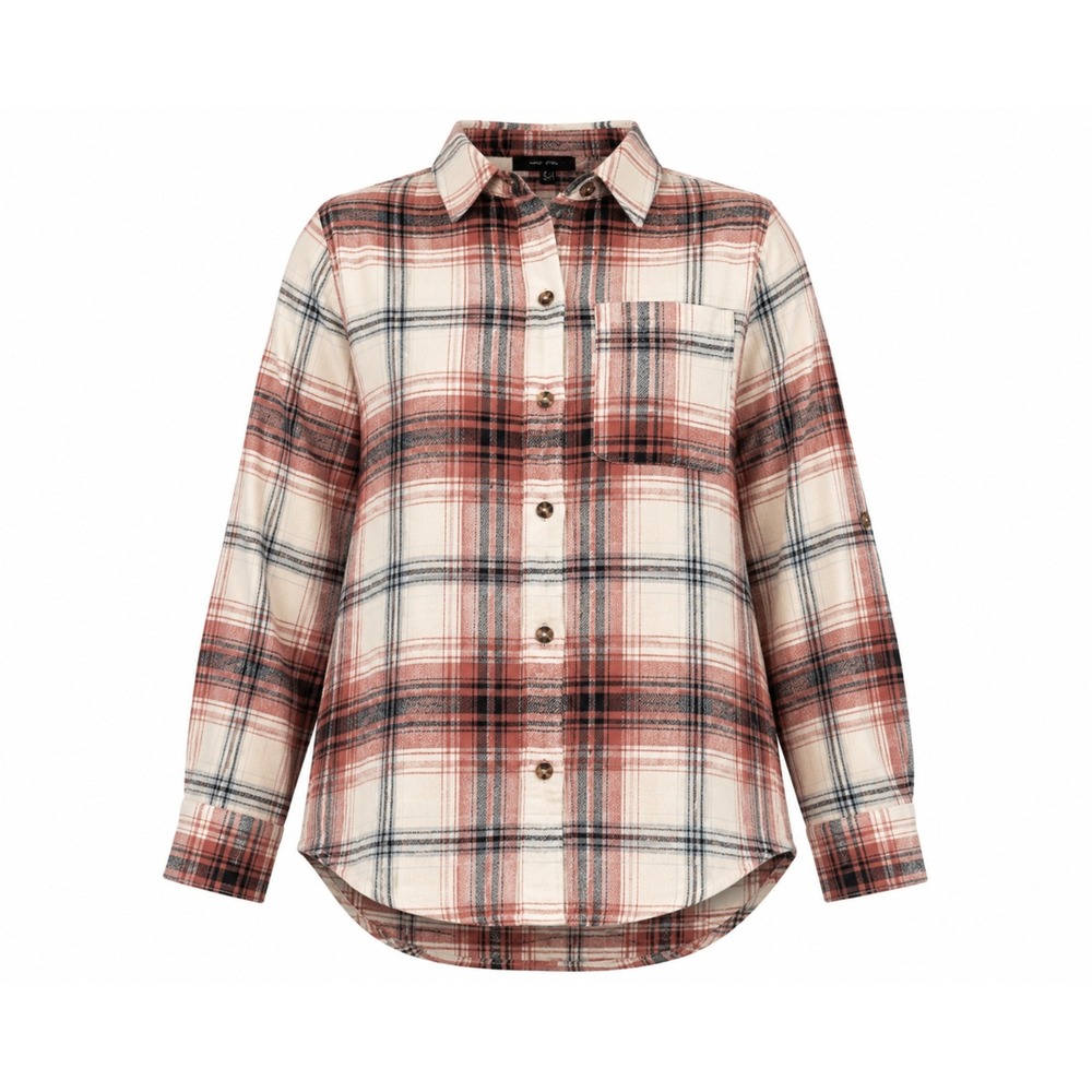 Pink Flannel Shirt Womens Small Gorpcore Plaid Button Down Casual Cottagecore